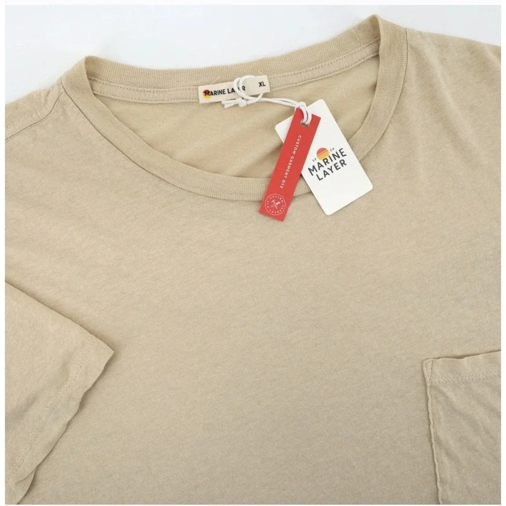 Marine Layer Mens Relaxed Hemp Cotton Tee Sand Beige Pocket T-Shirt XL NEW